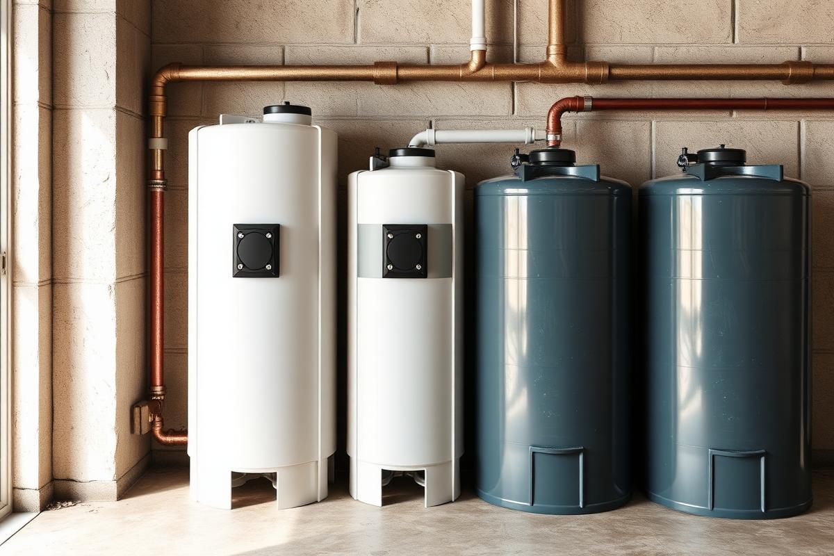 Batterijopstelling van meerdere gekoppelde stookolietanks naast elkaar